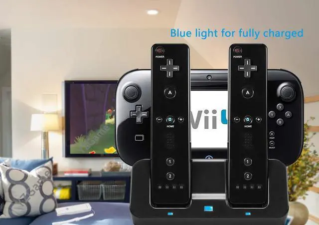 Alt view image 7 of 7 - BONAEVER Wii U Charger Dock Station for Wii Remote & Wii U Gamepad with 2 Rechargeable Batteries Charging Cable Led Indicator