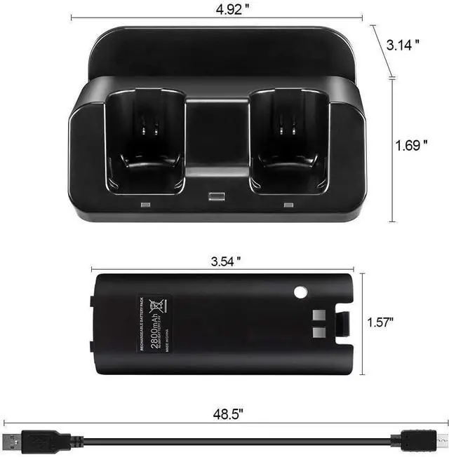 Alt view image 2 of 7 - BONAEVER Wii U Charger Dock Station for Wii Remote & Wii U Gamepad with 2 Rechargeable Batteries Charging Cable Led Indicator