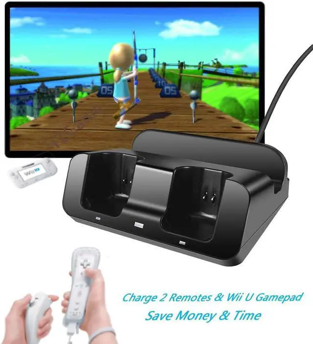 Alt view image 4 of 7 - BONAEVER Wii U Charger Dock Station for Wii Remote & Wii U Gamepad with 2 Rechargeable Batteries Charging Cable Led Indicator