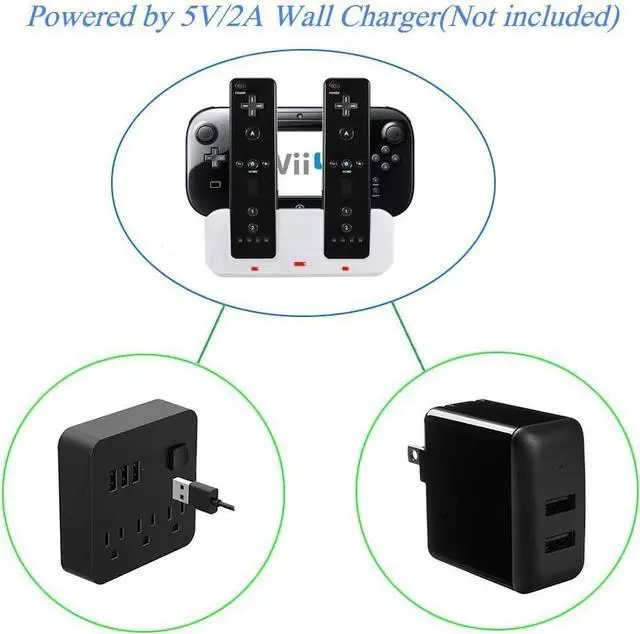 Alt view image 6 of 7 - BONAEVER Wii U Charger Dock Station for Wii Remote & Wii U Gamepad with 2 Rechargeable Batteries Charging Cable Led Indicator White