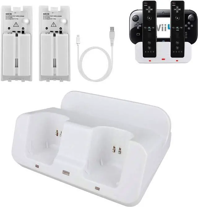 Main image of BONAEVER Wii U Charger Dock Station for Wii Remote & Wii U Gamepad with 2 Rechargeable Batteries Charging Cable Led Indicator White