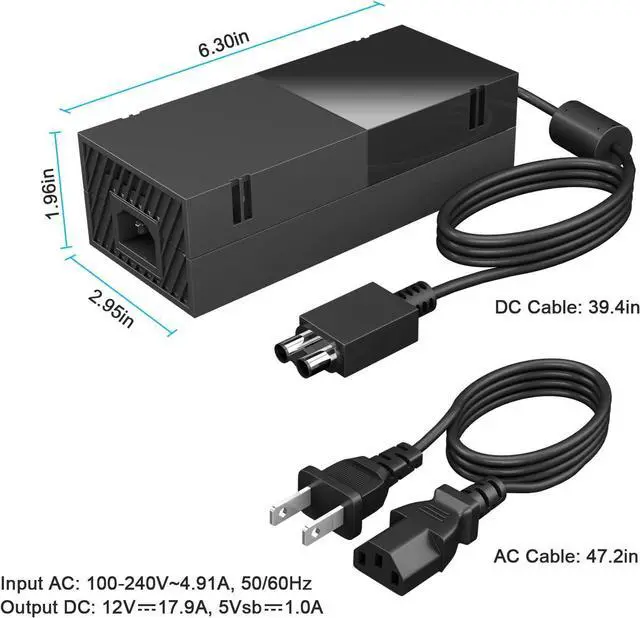 Alt view image 2 of 7 - BONAEVER Power Supply Brick Power Adapter for Xbox One, [Low Noise Version] Xbox AC Adapter Replacement Charger Power Cord Cable for Microsoft Xbox One,100-240V Voltage