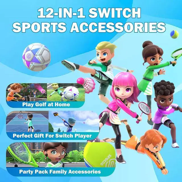 Alt view image 5 of 7 - BONAEVER 2024 Switch Sports Accessories Bundle Set , 12-in-1 Family Party Pack Game Accessories Kit for Nintendo Switch OLED Sports Games with Tennis Rackets, Golf Clubs ,Sword and Wrist Strap
