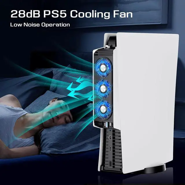 Alt view image 6 of 7 - BONAEVER Cooling Fan for PS5 Accessories,with 3 Blue LED Light / 2 USB 3.0 Ports / 2 Fan Speed,Compatible with PlayStation 5 Console Digital/CD Version, High Efficiency PS5 Cooler Station