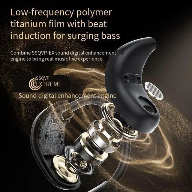 Alt view image 4 of 7 - BONAEVER Open Ear Headphones with Touch Screen Air Conduction Earphone Wireless Bluetooth 5.4 Open Ear Headphones with Noise Cancellation, Earbuds with Earhooks for Workout Driving Walking, Black