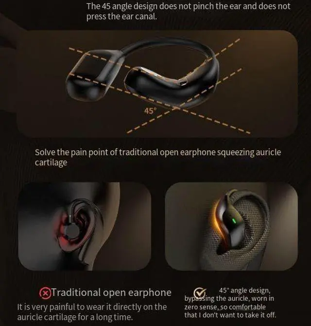 Alt view image 3 of 7 - BONAEVER Open Ear Headphones with Touch Screen Air Conduction Earphone Wireless Bluetooth 5.4 Open Ear Headphones with Noise Cancellation, Earbuds with Earhooks for Workout Driving Walking, Black