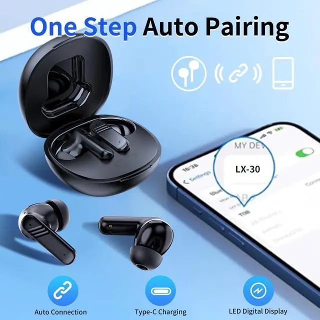 Alt view image 6 of 7 - BONAEVER Wireless Earbuds, Touch Screen Bluetooth 5.4 Ear Buds, ACN/ENC Noise Cancelling Earphones, IPX5 Waterproof In Ear HiFi Sound Stereo Wireless Heardphones for Laptop Pad Android/iOS Phones