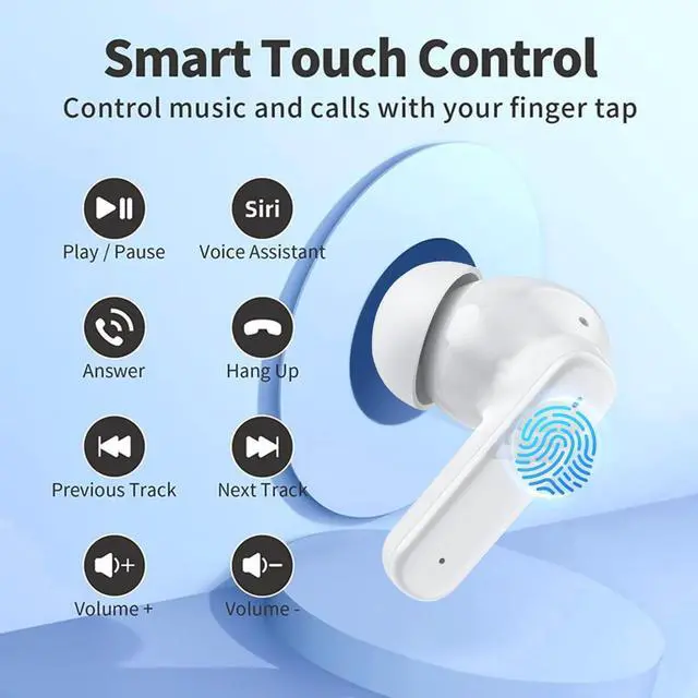 Alt view image 5 of 7 - BONAEVER Wireless Earbuds, Touch Screen Bluetooth 5.4 Ear Buds, ACN/ENC Noise Cancelling Earphones, IPX5 Waterproof In Ear HiFi Sound Stereo Wireless Heardphones White