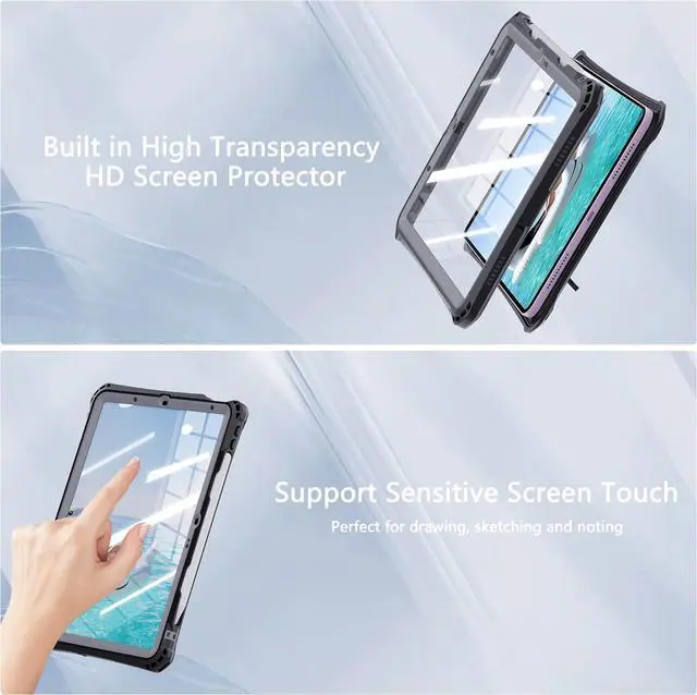 Alt view image 7 of 7 - BONAEVER Waterproof Case for iPad Air 11 Inch Case M3/M2 (2025/2024), iPad Air 6th/5th/4th Generation 10.9 Inch 2022/2020 with Screen Protector Pencil Holder & Stand & Shoulder Strap & Handle
