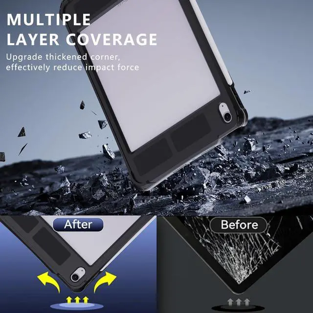 Alt view image 4 of 7 - BONAEVER Waterproof Case for iPad Air 11 Inch Case M3/M2 (2025/2024), iPad Air 6th/5th/4th Generation 10.9 Inch 2022/2020 with Screen Protector Pencil Holder & Stand & Shoulder Strap & Handle
