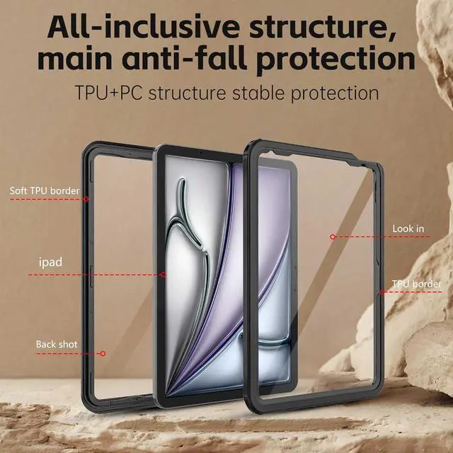 Alt view image 5 of 7 - BONAEVER Waterproof Case for iPad Air 11 Inch Case M3 M2 2025 2024, iPad Air 5th / Air 4th Generation Case 2022 2020, Full Body Shockproof Protective Cover [Built-in Screen Protector][IP68 Underwater]