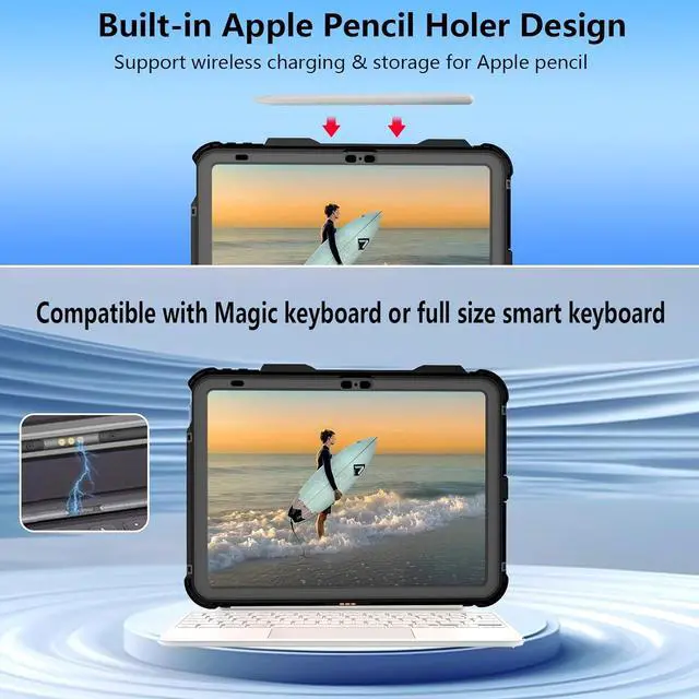Alt view image 6 of 7 - BONAEVER Waterproof Case for iPad (A16) 11th Generation 11 inch 2025 / 10th Generation 10.9 Inch 2022 Case with Screen Protector with Pencil Holder & Stand & Shoulder Strap, Shockproof Cover