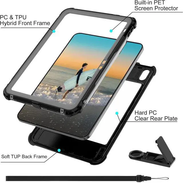 Alt view image 7 of 7 - BONAEVER Waterproof Case for iPad (A16) 11th Generation 11 inch 2025 / 10th Generation 10.9 Inch 2022 Case with Screen Protector with Pencil Holder & Stand & Shoulder Strap, Shockproof Cover