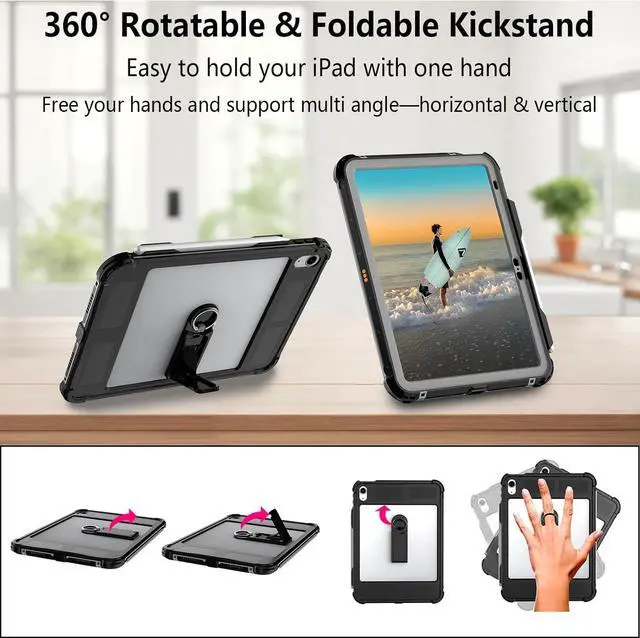 Alt view image 4 of 7 - BONAEVER Waterproof Case for iPad (A16) 11th Generation 11 inch 2025 / 10th Generation 10.9 Inch 2022 Case with Screen Protector with Pencil Holder & Stand & Shoulder Strap, Shockproof Cover