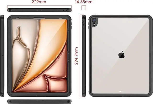 Alt view image 6 of 7 - BONAEVER Waterproof Case for iPad Air 13 Inch Case M3 2025 / M2 2024, Full Body Protective Cover [Built-in Screen Protector][IP68 Underwater][10FT Military Grade Shockproof][Dustproof]