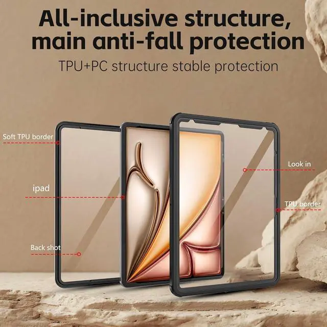Alt view image 5 of 7 - BONAEVER Waterproof Case for iPad Air 13 Inch Case M3 2025 / M2 2024, Full Body Protective Cover [Built-in Screen Protector][IP68 Underwater][10FT Military Grade Shockproof][Dustproof]