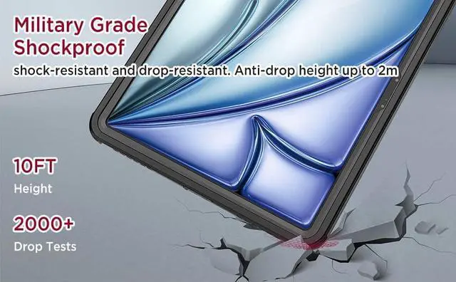 Alt view image 5 of 7 - BONAEVER Waterproof Case for iPad Air 13 Inch Case M3 2025 / M2 2024, IP68 360 Full-Body Ultra-Thin, Built-in Screen Protector, Shockproof Dust/Snow Proof Cover, Black