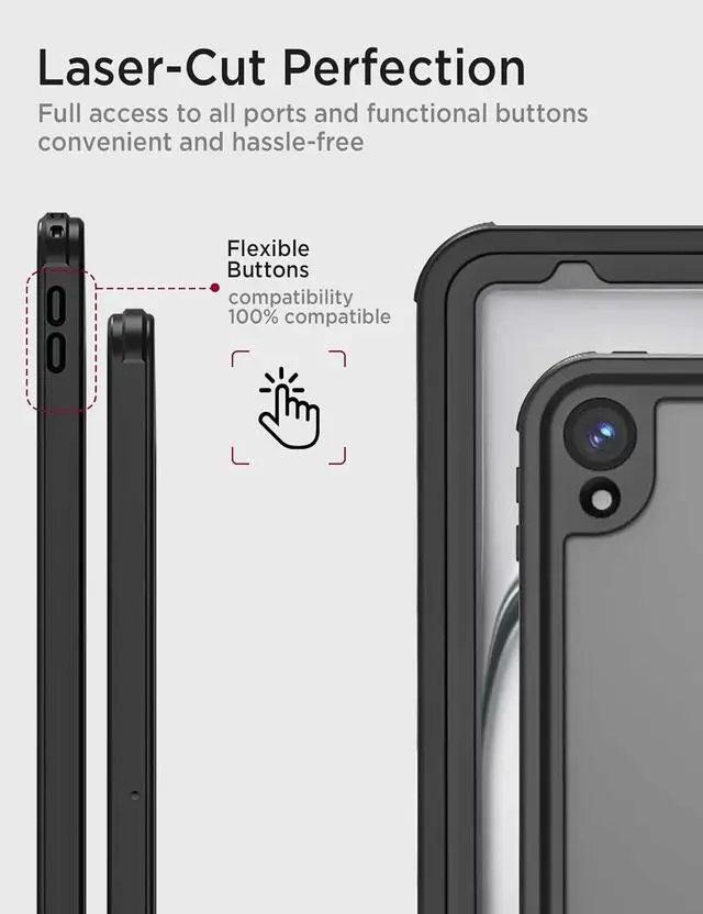 Alt view image 4 of 7 - BONAEVER Waterproof Case for iPad Air 13 Inch Case M3 2025 / M2 2024, IP68 360 Full-Body Ultra-Thin, Built-in Screen Protector, Shockproof Dust/Snow Proof Cover, Black