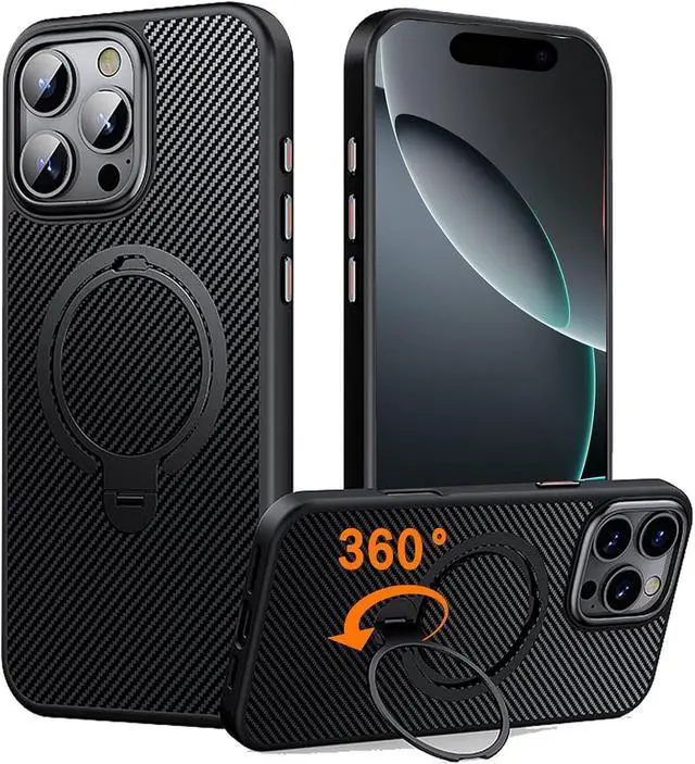 Main image of Case for iPhone 16 Pro, Compatible with MagSafe, [Built-in 360° Spin Magnetic Stand] Military Grade Shockproof Gen-5 Aramid Fiber Case Protective Cover for iPhone 16 Pro 6.3 Inch, Black