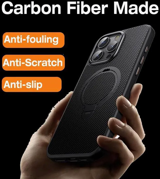 Alt view image 2 of 7 - Case for iPhone 16 Pro, Compatible with MagSafe, [Built-in 360° Spin Magnetic Stand] Military Grade Shockproof Gen-5 Aramid Fiber Case Protective Cover for iPhone 16 Pro 6.3 Inch, Black