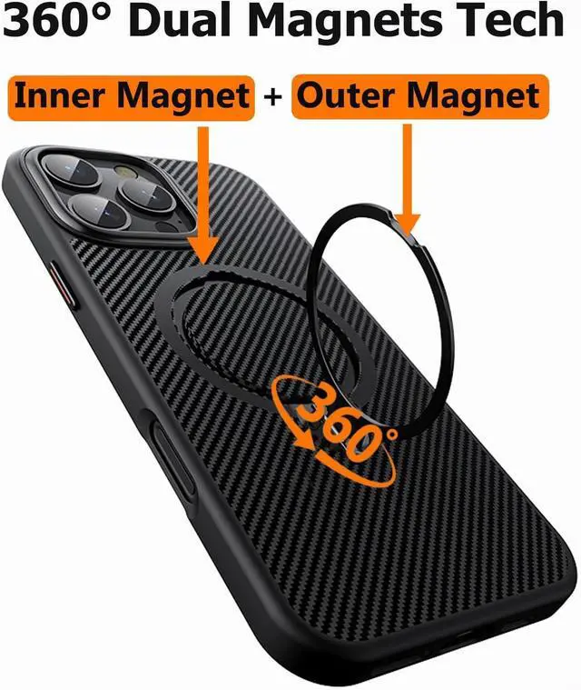 Alt view image 3 of 7 - Case for iPhone 16 Pro, Compatible with MagSafe, [Built-in 360° Spin Magnetic Stand] Military Grade Shockproof Gen-5 Aramid Fiber Case Protective Cover for iPhone 16 Pro 6.3 Inch, Black