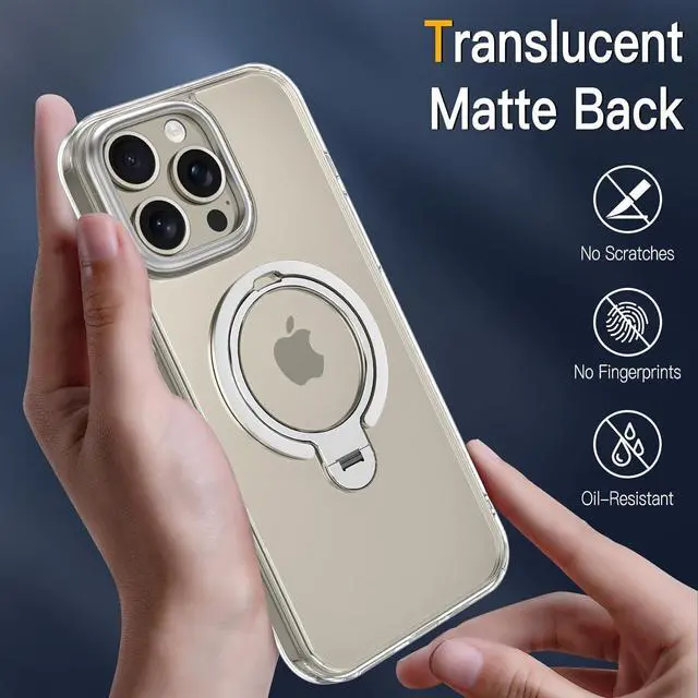Alt view image 5 of 7 - BONAEVER Dual 360° Spin Magnetic Stand & Magnetic Ring for iPhone 16 Pro Max Case [Compatible with MagSafe] [Dual Embeded Ring & Stand] [16FT Military Protection] Case for iPhone 16 Pro Max 6.9" Clear