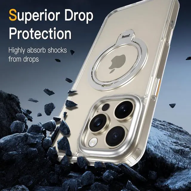 Alt view image 5 of 7 - BONAEVER for iPhone 16 Pro Case, Dual 360° Spin Magnetic Stand& Magnetic Ring, Compatible with Magsafe, Shockproof Translucent Matte Hard Back Cover for iPhone 16 Pro 6.3" Clear