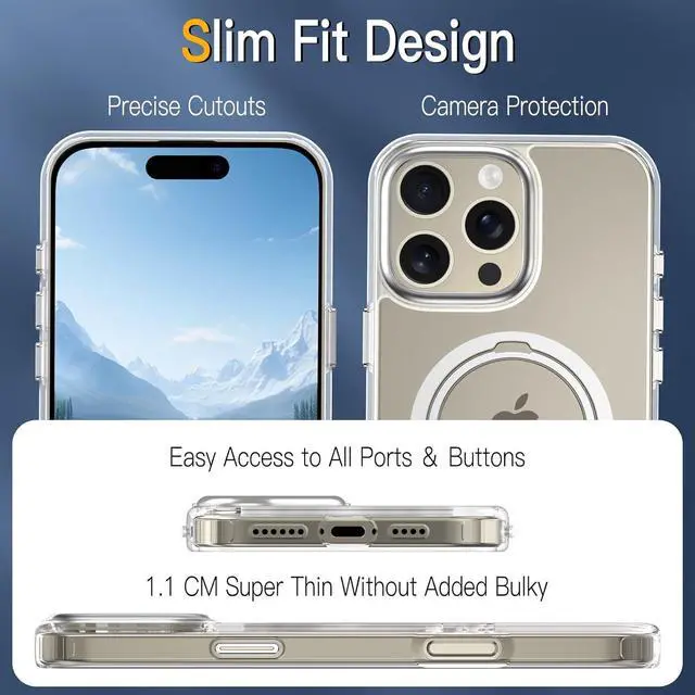 Alt view image 6 of 7 - BONAEVER for iPhone 16 Pro Case, Dual 360° Spin Magnetic Stand& Magnetic Ring, Compatible with Magsafe, Shockproof Translucent Matte Hard Back Cover for iPhone 16 Pro 6.3" Clear