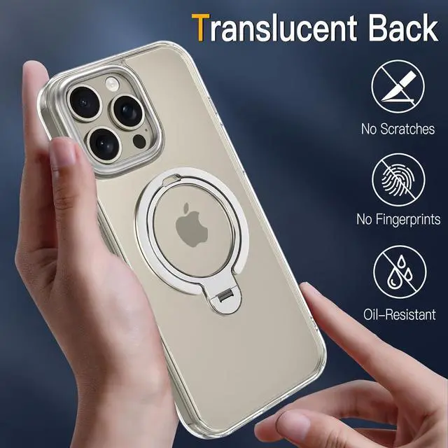 Alt view image 7 of 7 - BONAEVER for iPhone 16 Pro Case, Dual 360° Spin Magnetic Stand& Magnetic Ring, Compatible with Magsafe, Shockproof Translucent Matte Hard Back Cover for iPhone 16 Pro 6.3" Clear