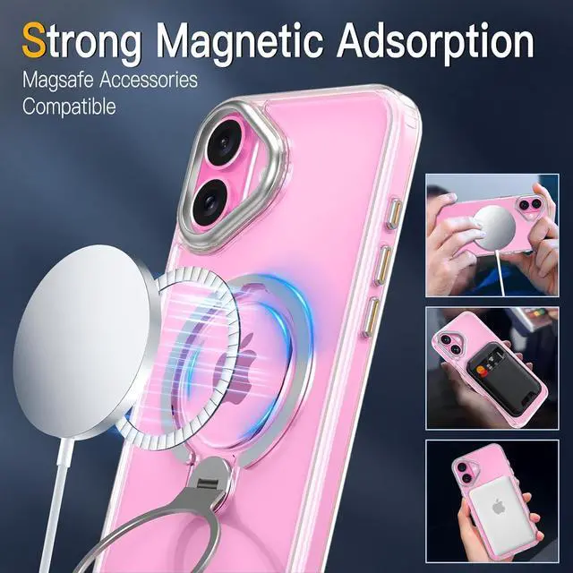 Alt view image 2 of 7 - BONAEVER for iPhone 16 Plus Case, Dual 360° Spin Magnetic Stand& Magnetic Ring, Compatible with Magsafe, Shockproof Translucent Matte Hard Back Cover for iPhone 16 Plus 6.7" Clear