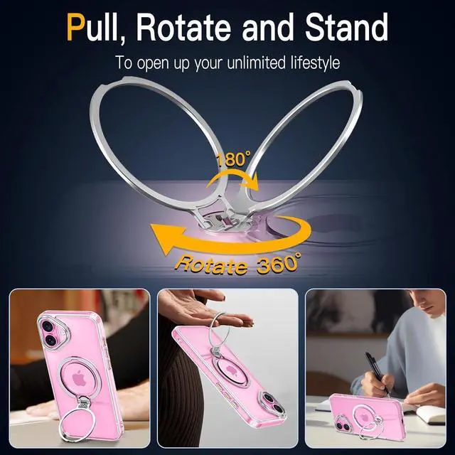 Alt view image 4 of 7 - BONAEVER for iPhone 16 Plus Case, Dual 360° Spin Magnetic Stand& Magnetic Ring, Compatible with Magsafe, Shockproof Translucent Matte Hard Back Cover for iPhone 16 Plus 6.7" Clear