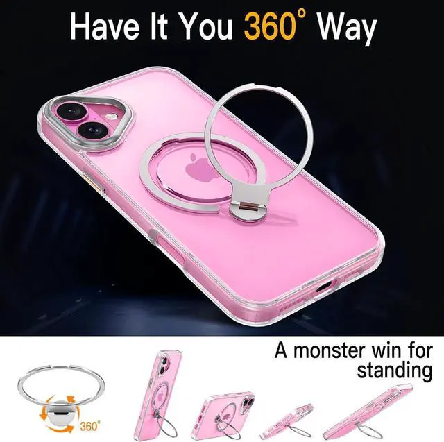 Alt view image 5 of 7 - BONAEVER for iPhone 16 Plus Case, Dual 360° Spin Magnetic Stand& Magnetic Ring, Compatible with Magsafe, Shockproof Translucent Matte Hard Back Cover for iPhone 16 Plus 6.7" Clear