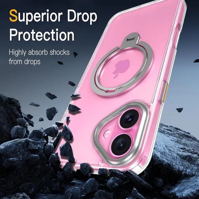 Alt view image 6 of 7 - BONAEVER for iPhone 16 Plus Case, Dual 360° Spin Magnetic Stand& Magnetic Ring, Compatible with Magsafe, Shockproof Translucent Matte Hard Back Cover for iPhone 16 Plus 6.7" Clear