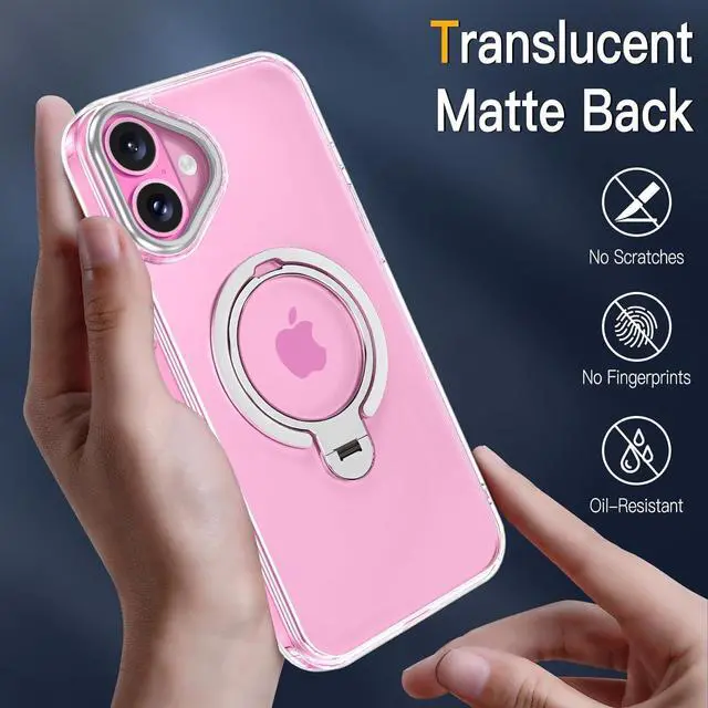 Alt view image 7 of 7 - BONAEVER for iPhone 16 Plus Case, Dual 360° Spin Magnetic Stand& Magnetic Ring, Compatible with Magsafe, Shockproof Translucent Matte Hard Back Cover for iPhone 16 Plus 6.7" Clear