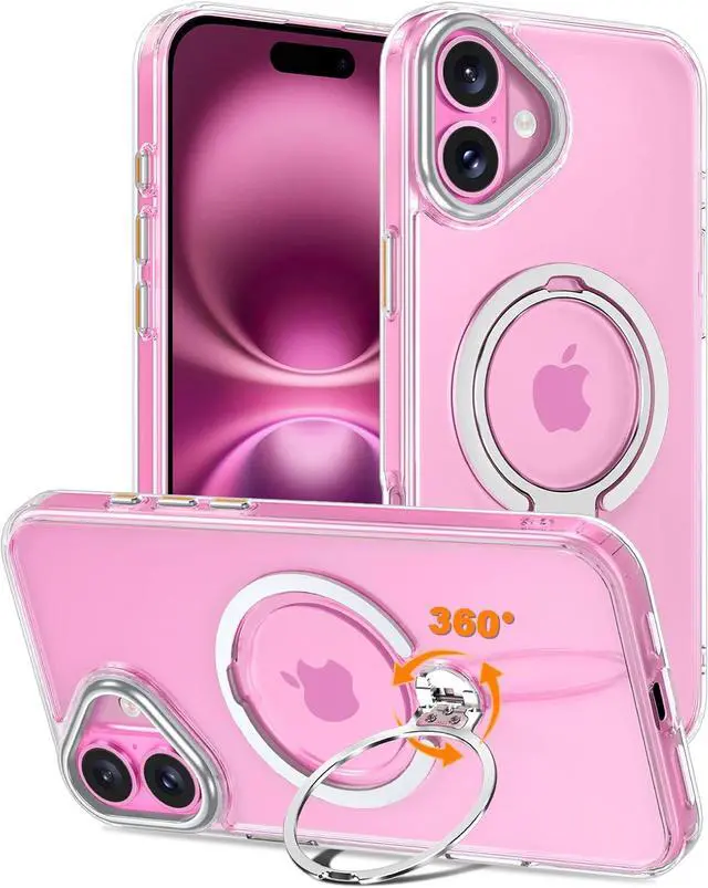 Main image of BONAEVER for iPhone 16 Case, Dual 360° Spin Magnetic Stand& Magnetic Ring, Compatible with Magsafe, Shockproof Translucent Matte Hard Back Cover for iPhone 16 6.1" Clear