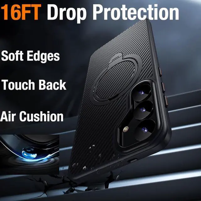 Alt view image 6 of 7 - BONAEVER for Samsung Galaxy S25 Plus Case, Dual 360° Spin Magnetic Stand & Magnetic Ring, Carbon Fiber Made, Compatible with Magsafe, Shockproof Cover for Galaxy S25 Plus 6.7"