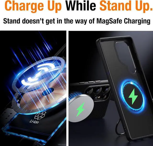 Alt view image 3 of 7 - BONAEVER for Samsung Galaxy S25 Plus Case, Dual 360° Spin Magnetic Stand & Magnetic Ring, Carbon Fiber Made, Compatible with Magsafe, Shockproof Cover for Galaxy S25 Plus 6.7"
