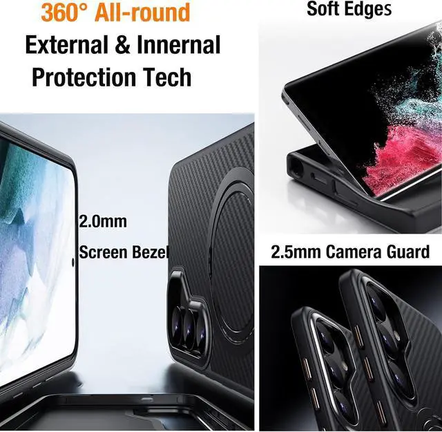Alt view image 5 of 7 - BONAEVER for Samsung Galaxy S25 Plus Case, Dual 360° Spin Magnetic Stand & Magnetic Ring, Carbon Fiber Made, Compatible with Magsafe, Shockproof Cover for Galaxy S25 Plus 6.7"