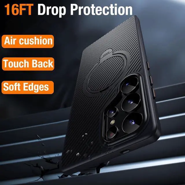 Alt view image 6 of 7 - BONAEVER for Samsung Galaxy S25 Ultra 6.9 inch Case, Dual 360° Spin Magnetic Stand & Magnetic Ring, Carbon Fiber Made, Compatible with Magsafe, Shockproof Cover for Galaxy S25 Ultra 6.9"