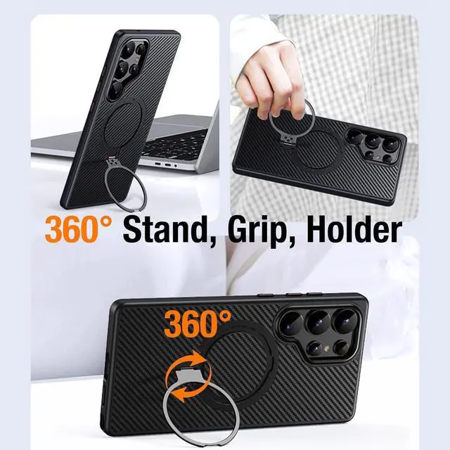 Alt view image 5 of 7 - BONAEVER for Samsung Galaxy S25 Ultra 6.9 inch Case, Dual 360° Spin Magnetic Stand & Magnetic Ring, Carbon Fiber Made, Compatible with Magsafe, Shockproof Cover for Galaxy S25 Ultra 6.9"