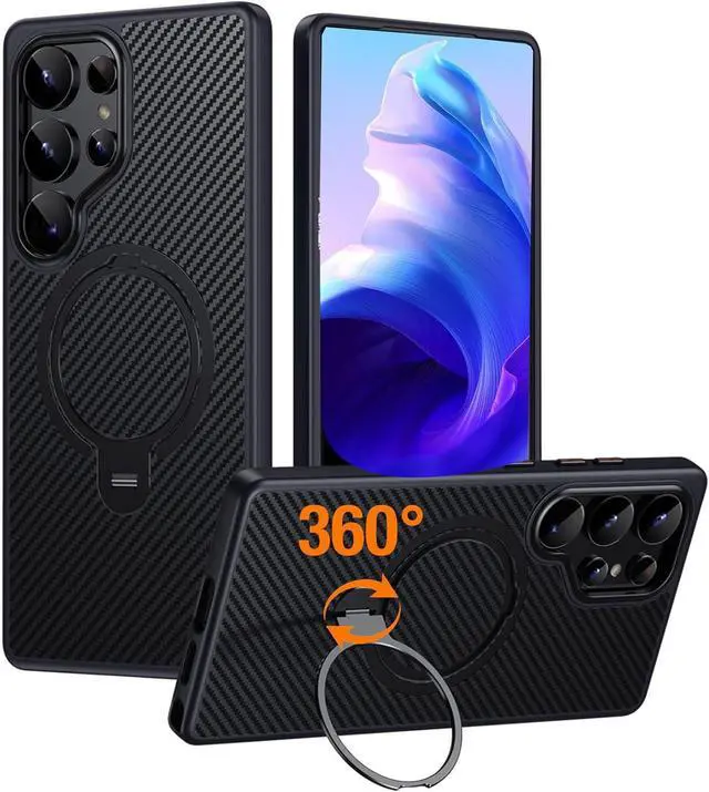 Main image of BONAEVER for Samsung Galaxy S25 Ultra 6.9 inch Case, Dual 360° Spin Magnetic Stand & Magnetic Ring, Carbon Fiber Made, Compatible with Magsafe, Shockproof Cover for Galaxy S25 Ultra 6.9"