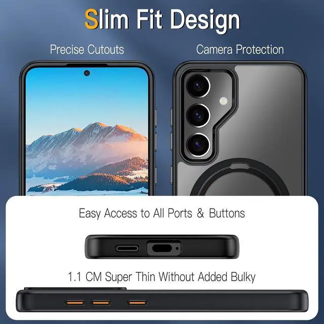 Alt view image 7 of 7 - BONAEVER Compatible with Samsung Galaxy S24 Case, 360° Rotatable Ring Holder Kickstand, Compatible with Magsafe, Slim Shockproof Translucent Matte Hard Back Soft Edge Anti-Fingerprint