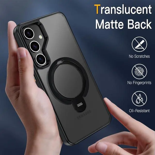Alt view image 6 of 7 - BONAEVER Compatible with Samsung Galaxy S24 Case, 360° Rotatable Ring Holder Kickstand, Compatible with Magsafe, Slim Shockproof Translucent Matte Hard Back Soft Edge Anti-Fingerprint