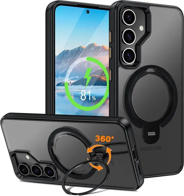 Main image of BONAEVER Compatible with Samsung Galaxy S24 Case, 360° Rotatable Ring Holder Kickstand, Compatible with Magsafe, Slim Shockproof Translucent Matte Hard Back Soft Edge Anti-Fingerprint