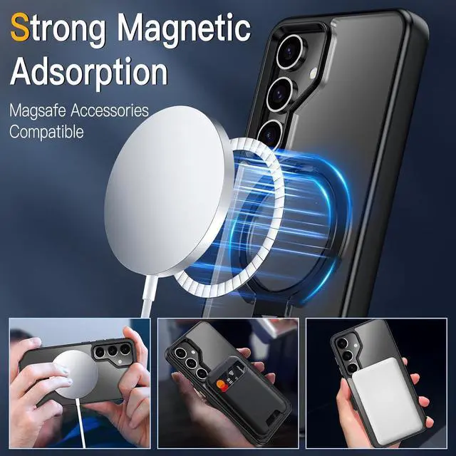 Alt view image 3 of 7 - BONAEVER Compatible with Samsung Galaxy S24 Case, 360° Rotatable Ring Holder Kickstand, Compatible with Magsafe, Slim Shockproof Translucent Matte Hard Back Soft Edge Anti-Fingerprint