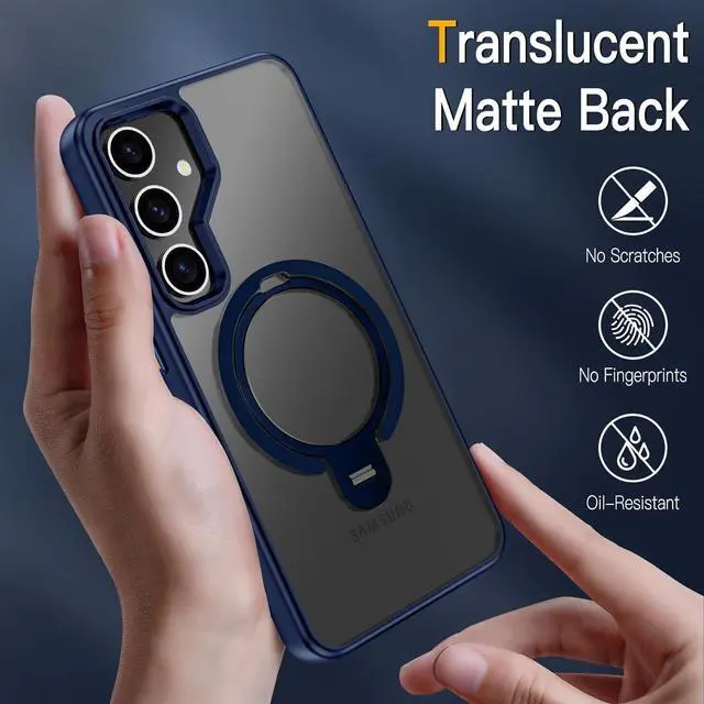 Alt view image 5 of 7 - BONAEVER Compatible with Samsung Galaxy S24 Case, 360° Rotatable Ring Holder Kickstand, Compatible with Magsafe, Slim Shockproof Translucent Matte Hard Back Soft Edge Anti-Fingerprint Blue