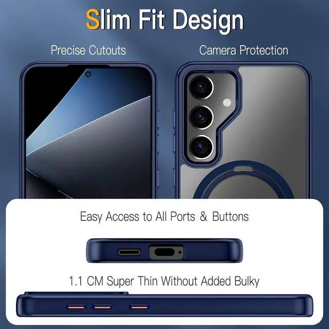 Alt view image 7 of 7 - BONAEVER Compatible with Samsung Galaxy S24 Case, 360° Rotatable Ring Holder Kickstand, Compatible with Magsafe, Slim Shockproof Translucent Matte Hard Back Soft Edge Anti-Fingerprint Blue