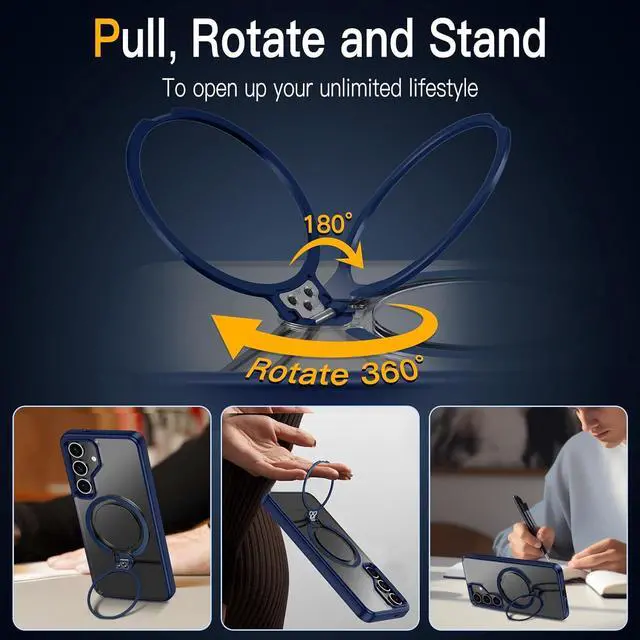 Alt view image 2 of 7 - BONAEVER Compatible with Samsung Galaxy S24 Case, 360° Rotatable Ring Holder Kickstand, Compatible with Magsafe, Slim Shockproof Translucent Matte Hard Back Soft Edge Anti-Fingerprint Blue