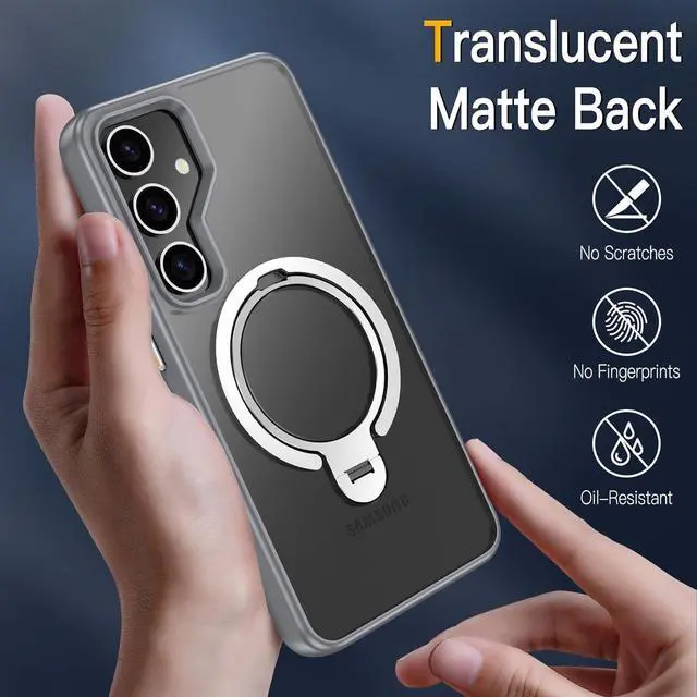 Alt view image 7 of 7 - BONAEVER Compatible with Samsung Galaxy S24 Case, 360° Rotatable Ring Holder Kickstand, Compatible with Magsafe, Slim Shockproof Translucent Matte Hard Back Soft Edge Anti-Fingerprint Gray