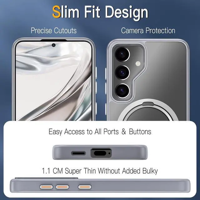 Alt view image 5 of 7 - BONAEVER Compatible with Samsung Galaxy S24 Case, 360° Rotatable Ring Holder Kickstand, Compatible with Magsafe, Slim Shockproof Translucent Matte Hard Back Soft Edge Anti-Fingerprint Gray